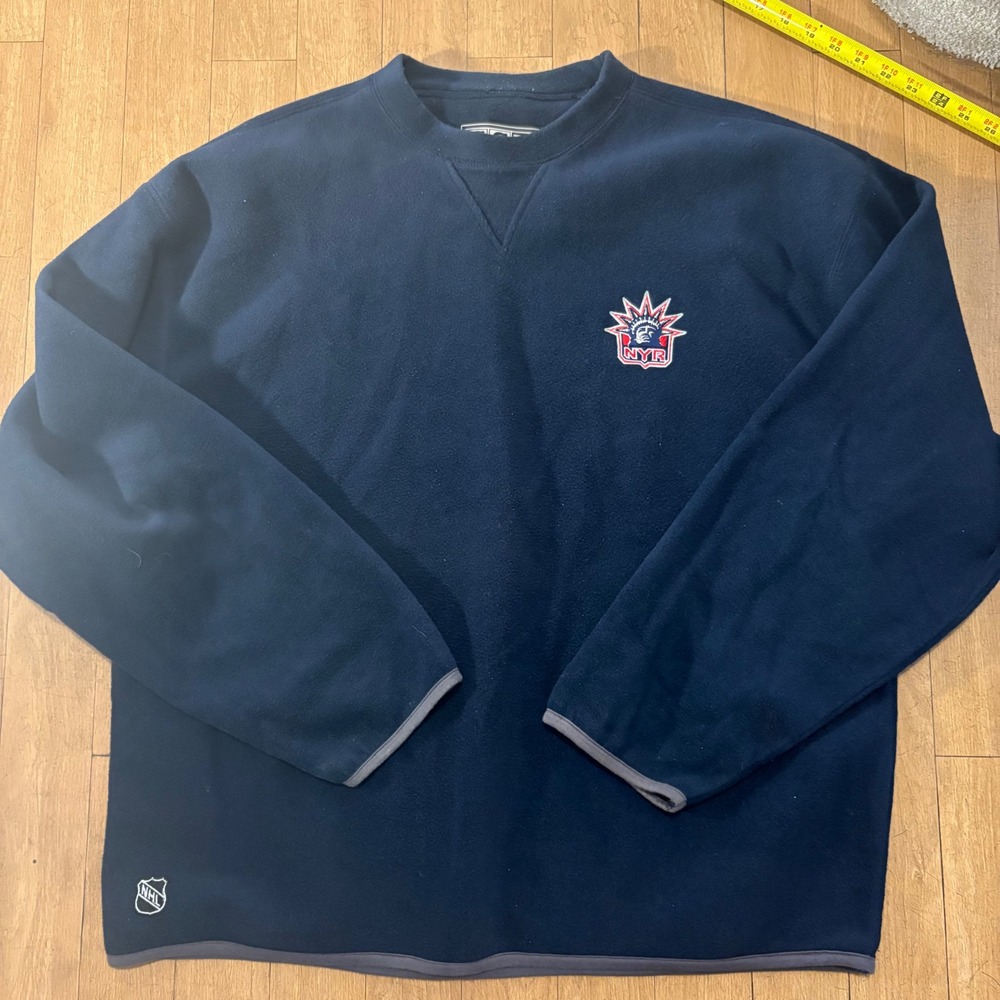 Vintage CCM New York Rangers Lady Liberty Fleece Pullover Navy Blue NHL XL